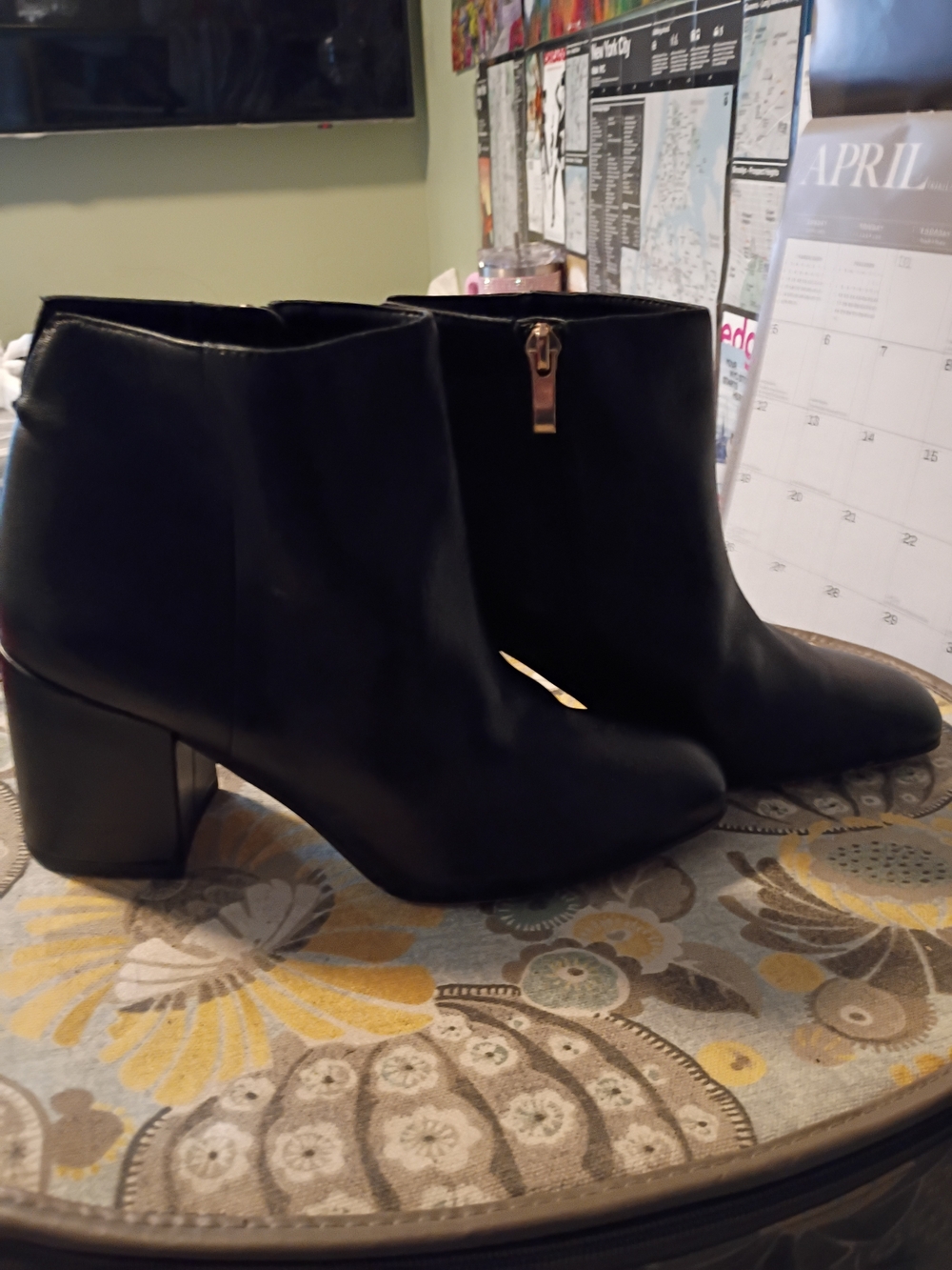 Franco Sarto Black Leather Ankle Booties Side Zip Size [ 7 1/2 ]